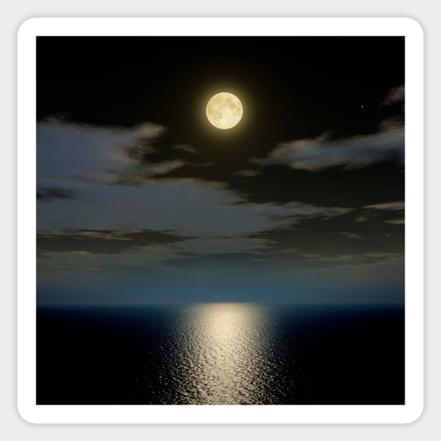 Full moon over the sea (C024/7274) Sticker by SciencePhoto